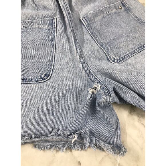 VGT ZARA Paper Bag High Rise Denim Shorts Womens 0 Button Fly BOHO Hippie - Picture 5 of 6